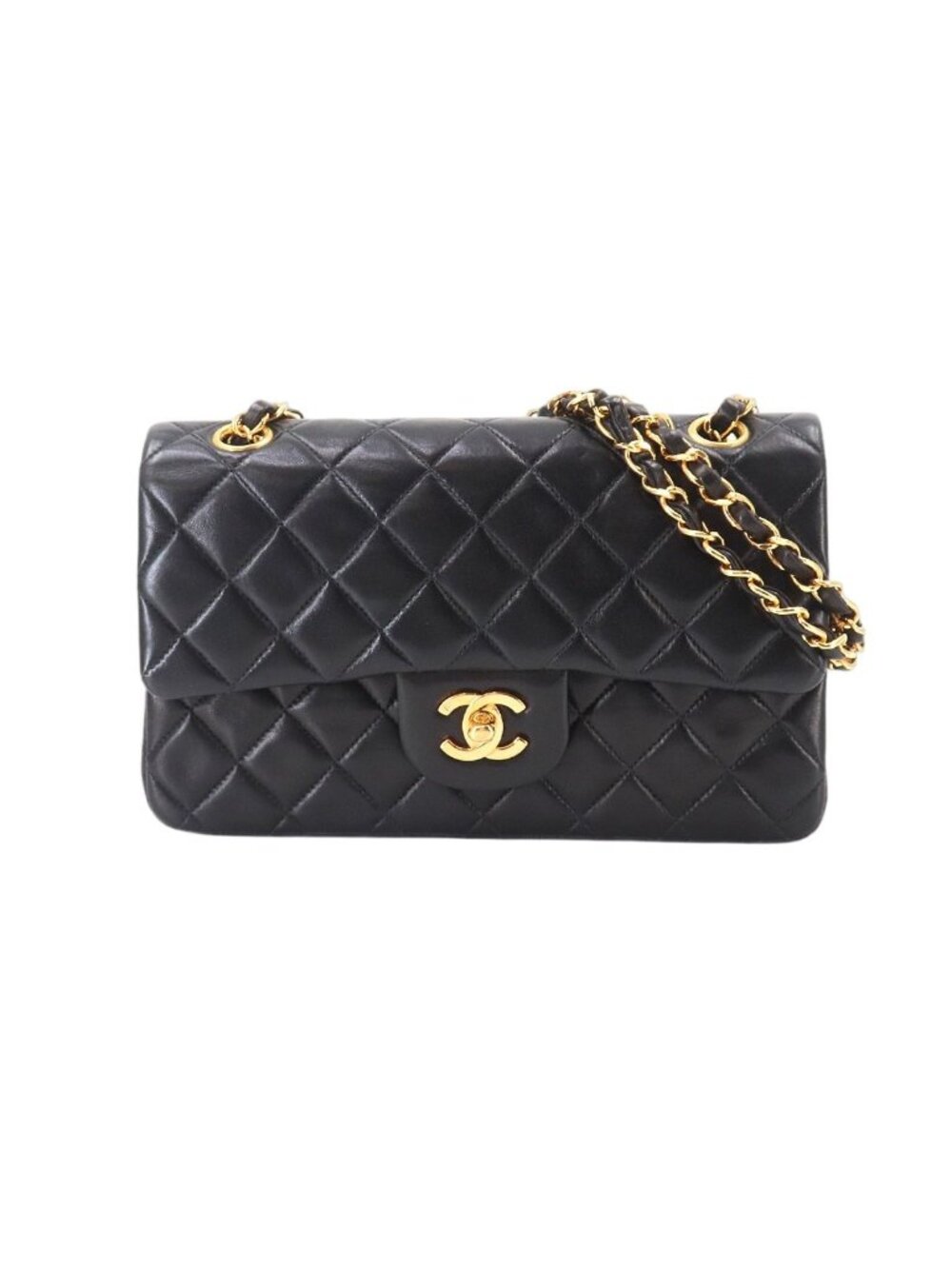 Chanel Quilted 23 Chain Shoulder Bag Lambskin Black Gold Vintage